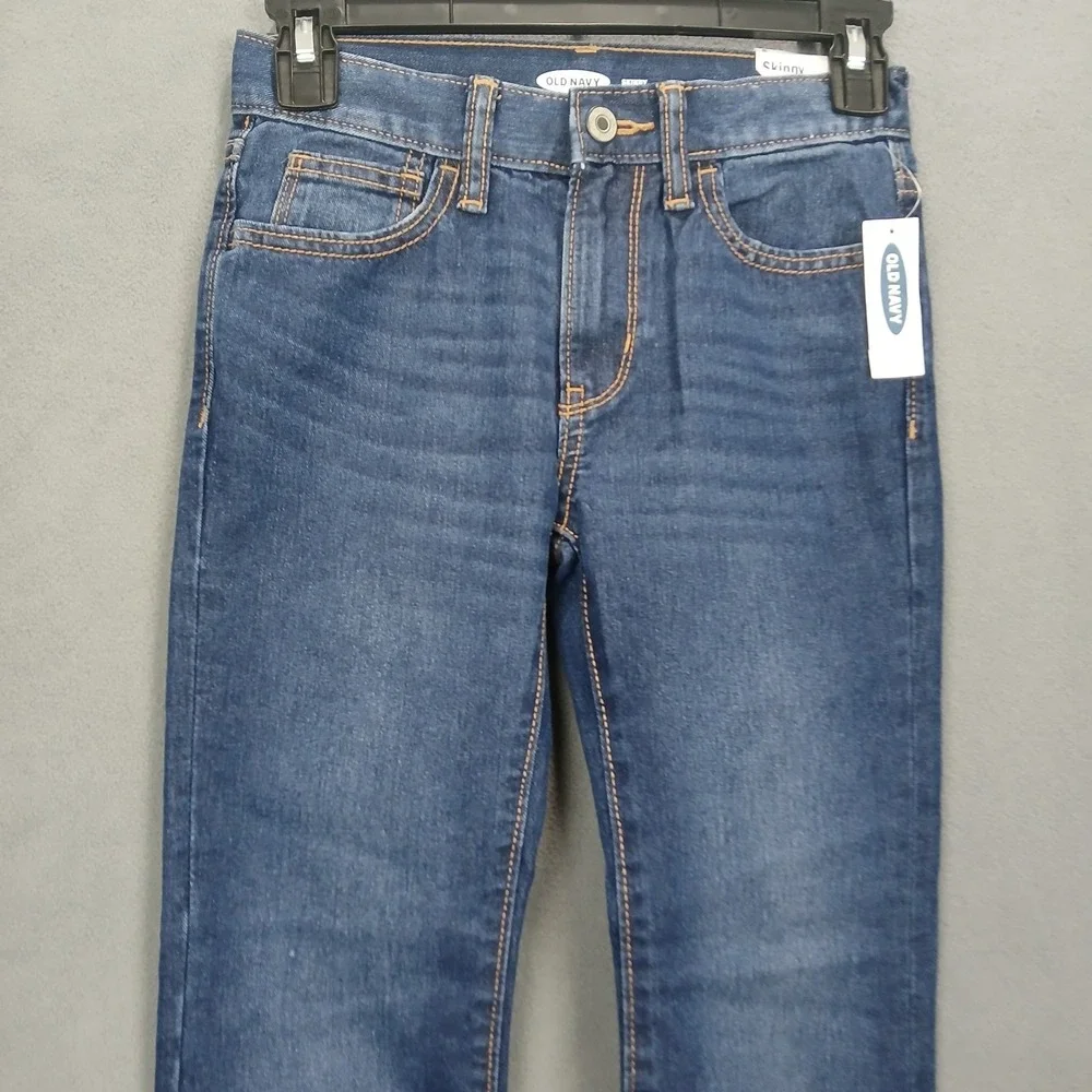 Old Navy‎ Skinny Jeans Girls 8 Blue Denim Cotton Whiskers Detail Mid Rise Casual
